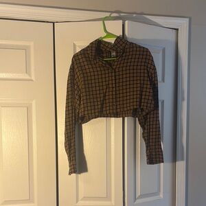 Brown Plaid Cropped Shirt